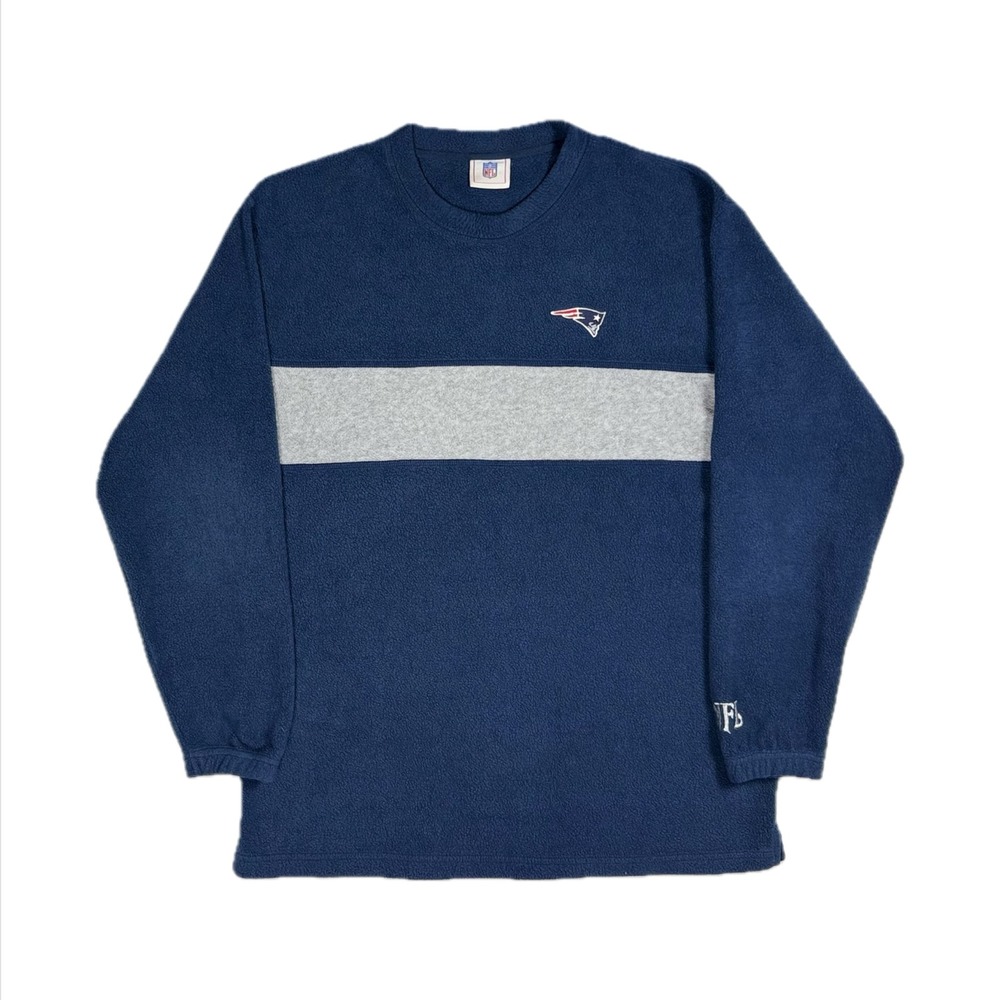 Vtg Y2K NFL New England Patriots navy grey Sherpa fleece sweatshirt mens large